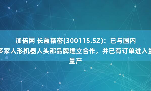 加倍网 长盈精密(300115.SZ)：已与国内外多家人形机器人头部品牌建立合作，并已有订单进入量产